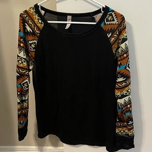 Large black long sleeve boutique Aztec shirt